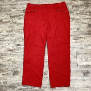 Chicos Women’s Red Utility Pants Straight Leg Zippered Pockets